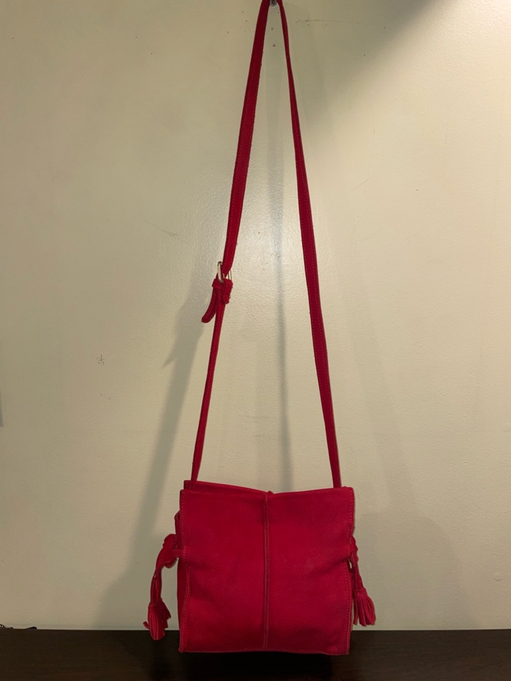 Red Leather Crossbody Shoulder Bag - Women